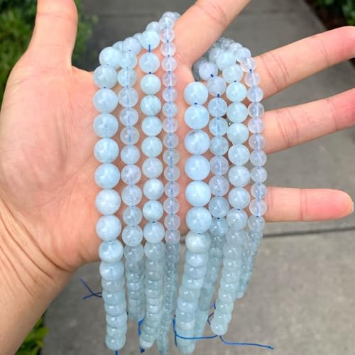 70pcs Adabele Grade A Natural Blue Aquamarine Gemstone 10mm Round Beads (68 Count)