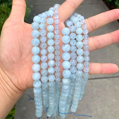 70pcs Adabele Grade A Natural Blue Aquamarine Gemstone 10mm Round Beads (68 Count)