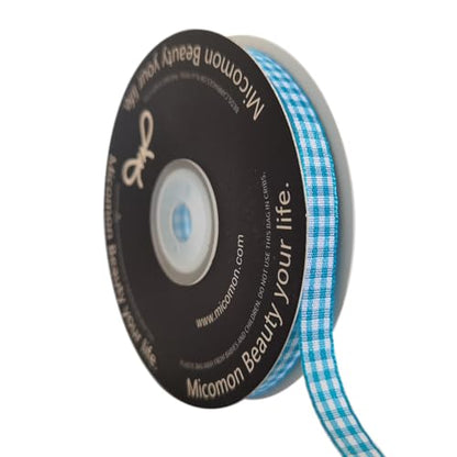 Vivid Blue and White Woven Edge Plaid Ribbon 100% Polyester Gingham Ribbon 25 Yards Each Roll (75 Foot)