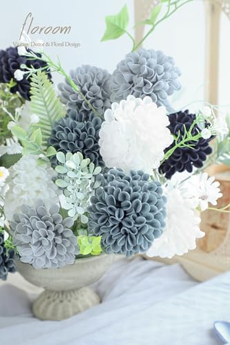 Artificial Dahlia Flowers 25pcs Real Looking Blue Shades Foam Fake Roses with Stems for DIY Wedding Bouquets Bridal Shower Centerpieces Floral Arrangements Party Tables Home Decoration (25 Count)