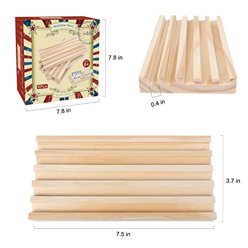 Wooden Domino Racks Set of 8 Trays with Felt Bottom for Mexican Train Dominoes Games