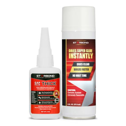2 oz Thick CA Glue with 6 oz Aerosol Activator Bundle Premium Cyanoacrylate Super Glue for Mitre Joint Bonding (2 Ounce)