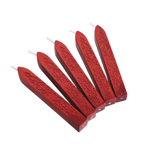 5Pcs Blood Red Sealing Wax Sticks with Wicks for Wax Seal Stamp (5 Count)