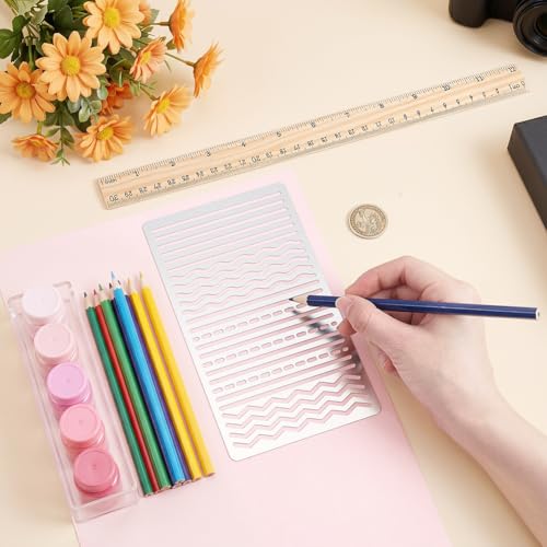 Soft Multiple Useful Line Metal Stencils for Painting Straight Line Stencil Template for DIY Crafts Wavy Line Broken Dotted Line for Painting on Wood Wall Scrapbooking Diary Furniture Decor 4''*7''