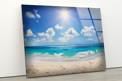 Round 31 5'' Summer Beach Landscape Glass Wall ArtTempered Glass Printing Wall Decor Large Wall Art Wall Hangings