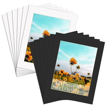 12 Packs White and Black Colors 11x14 Picture Frame Mats for 8.5x11 Photos