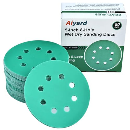 5-Inch 8-Hole Wet Dry Sanding Discs 400 Grit Sandpaper, 50-Pack (50 Count)