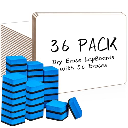 36 Pack Double Sided Dry Erase Boards with 36 Erasers (36 Count)