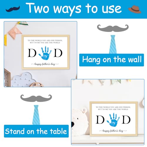 Father's Day Handprint Art Gifts DIY Kit Happy Father's Day Craft from Daughter or Son Handprint Keepsake with Wood Frame for Dad Grandpa Family Birthday Holiday Activities 12x16inch