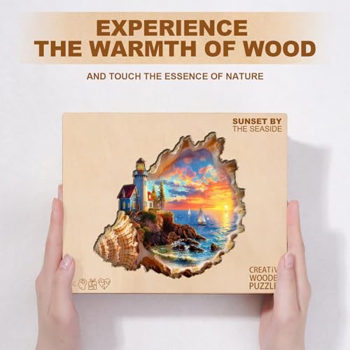 Sunset by The Seaside Puzzles Adults Gifts Wooden 85 Pieces 8.5 * 8in