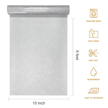 Silver Glitter HTV Heat Transfer Vinyl Rolls