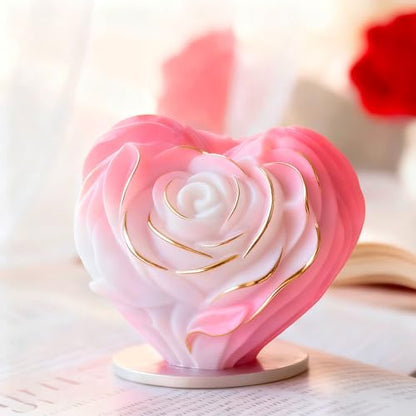 Round Rose Flower Heart Cylinder Candle & Resin Mold
