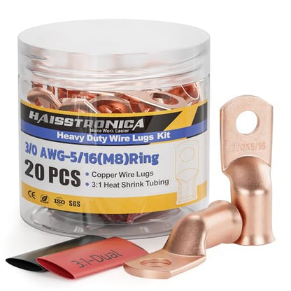 20PCS Battery Cable Lug & Heat Shrink Kit 3 (20 Count)