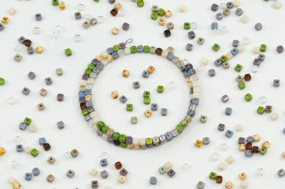 0.88oz (25g) Mix of Small Cute Cube Beads 4mm - Natural Luster Color Mix