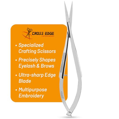Cross Edge Spring Scissors 5 Inch straight Stainless Steel Precision Eyebrow & Eyelash Shaping & Trimming Scissor