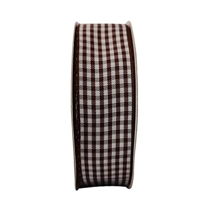 Brown Gingham Plaid Checked Ribbon 25 Yard Each Roll 100% Polyester (75 Foot)