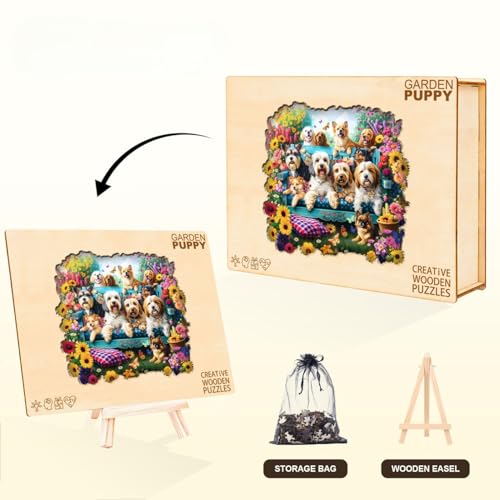 Dogs Puzzles Colorful Flowers Spring Garden Scene Sunflowers Puzzle Adults Gifts for Women Men Wooden 190 Pieces 11.4 * 10.4in