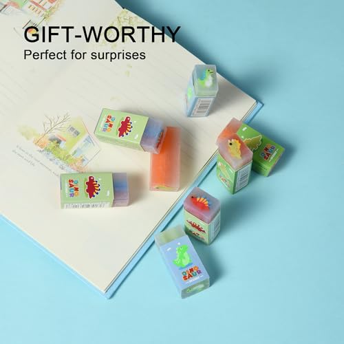 18Pcs Cute Dinosaur Erasers for Kids Bulk (18 Count)