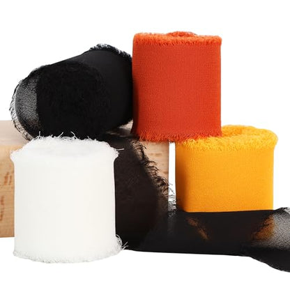 4 Rolls Black & Orange Chiffon Ribbon 1 1