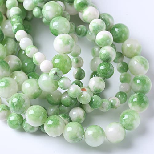 32pcs 12mm Natural Green White Persian Jade Stone Round Beads for Jewelry Making Loose Spacer Beads DIY Bracelets Necklaces 15"