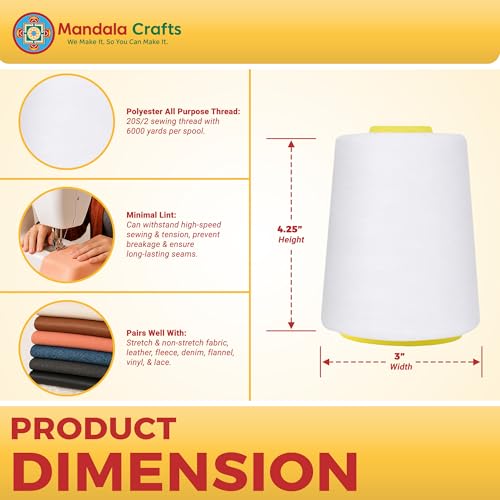 20S 2 White Polyester 4 Pack of Serger Threads Cones (72000 Foot )
