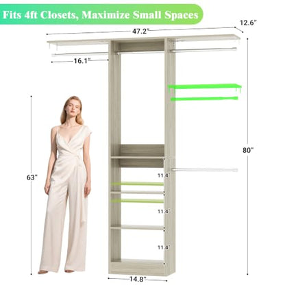 4FT Small Closet Organizer System with 4 Hanging Rods & 3 Shelves