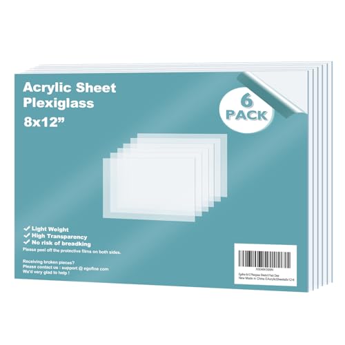 Plexiglass Sheets Acrylic Sheets 6 Pack of 8x12’’ 0.04 Thick Clear Plastic Cast Transparent Plexi Glass for Crafting Projects