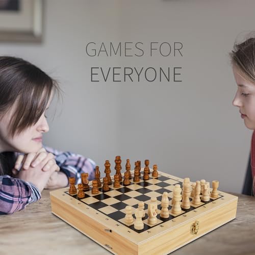 4-in-1 Wooden Fast Sling Puck Set for Kids and Adults, Chess, Checkers, Tic Tac Toe Games, Travel Portable Folding Tabletop Chess Board Game Sets, Interactive Families Toys