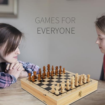 4-in-1 Wooden Fast Sling Puck Set for Kids and Adults, Chess, Checkers, Tic Tac Toe Games, Travel Portable Folding Tabletop Chess Board Game Sets, Interactive Families Toys