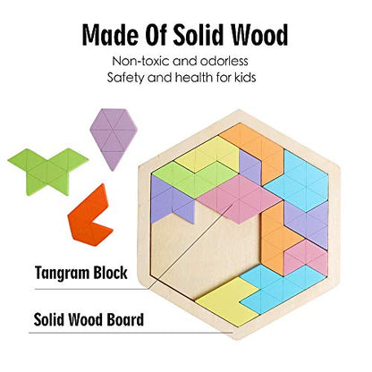 Wooden Hexagon Tangram Puzzle (14 Count)