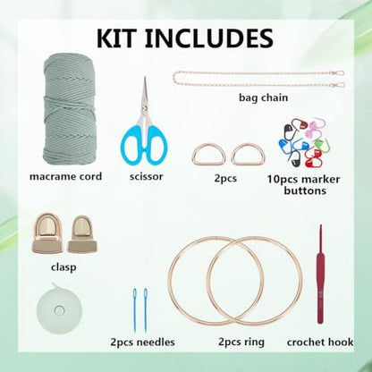 Macrame Bags for Women Macrame Purses and Handbags Macrame Kit for Beginners DIY Macrame Purse Kit with D Shaped Handle Hobbies Project for Starter Boho Gift for Friends