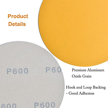 6-Inch No-Hole Hook and Loop Gold Sanding Discs 600-Grit, 100-Pack (100 Count)