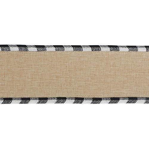 Burlap Christmas Ribbon Wired 2.5 Inch Plaid with Black and White Checkered Edging 10 Yards for Christmas Tree and Wreath Making (30 Foot)