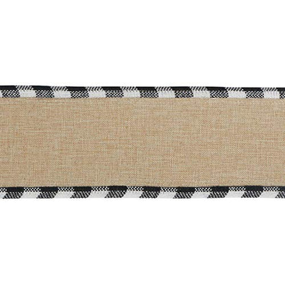 Burlap Christmas Ribbon Wired 2.5 Inch Plaid with Black and White Checkered Edging 10 Yards for Christmas Tree and Wreath Making (30 Foot)