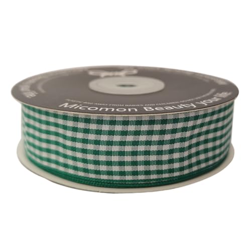 Green and White Woven Edge Plaid Ribbon 100% Polyester Gingham Ribbon 25 Yards Each Roll (75 Foot)