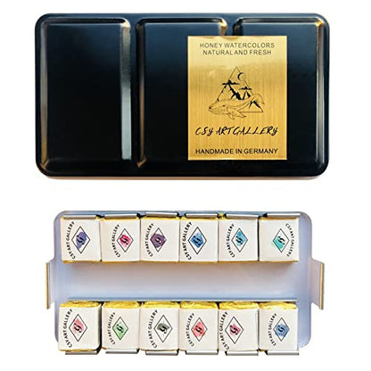 Metallic Watercolor Paints Set Handmade Glitter Shimmering Double Color Water Color Solid Paint Include 12 Colors In Portable Tin Box for Artists