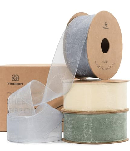 Organza Ribbon 1" x 30 Yd Sheer Gift Wrapping Dusty Blue Green (3 Count)