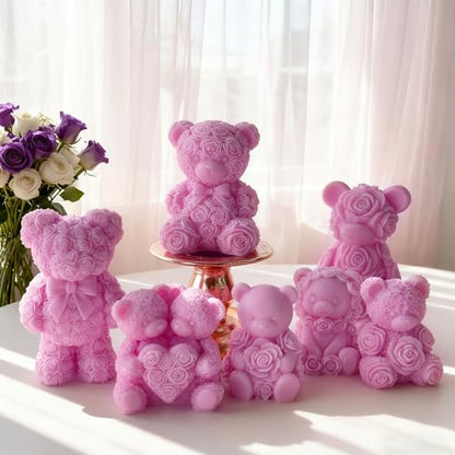 Rose Bear Heart Cylinder Candle & Resin Mold
