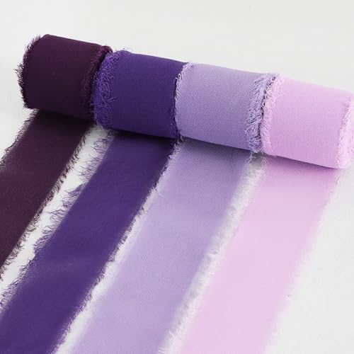 4 Rolls Drak Purple Set Chiffon Ribbon 1 1