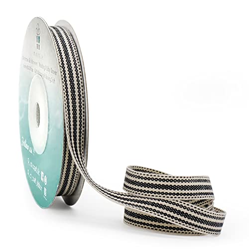 Ivory Cotton Black Stripes Ribbon 3 (30 Foot)