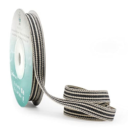 Ivory Cotton Black Stripes Ribbon 3 (30 Foot)