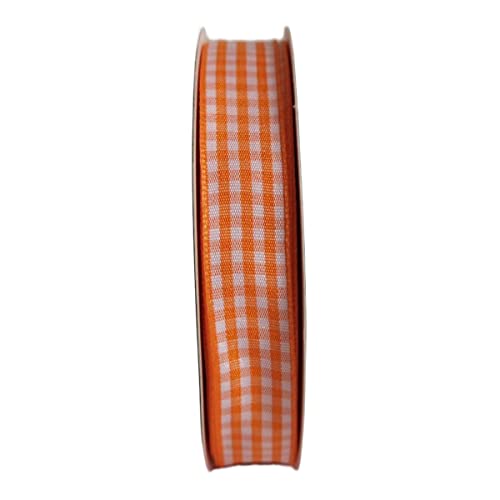 Orange Gingham Plaid Checked Ribbon 25 Yards Each Roll 100% Polyester