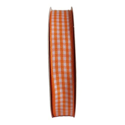 Orange Gingham Plaid Checked Ribbon 25 Yards Each Roll 100% Polyester