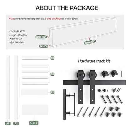 32inx80in White Barn Door and 5.5FT Sliding Barn Door Hardware Kit Included