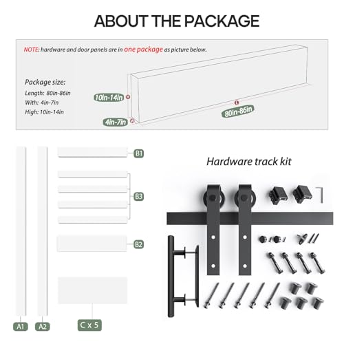 36x84 inch White Barn Door with 6.6FT Sliding Door Hardware Kit Included & Handle