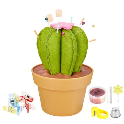 Cactus Shaped Pin Cushion with Sewing Notions