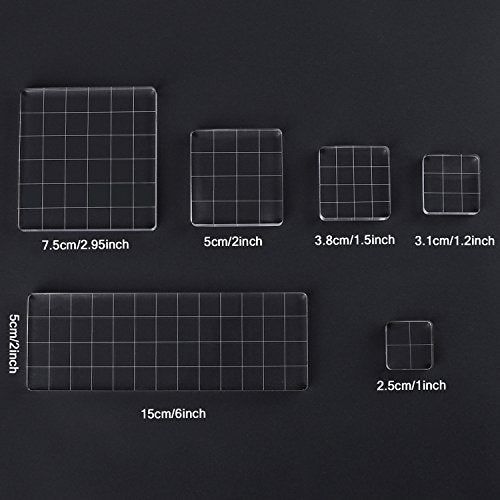 6 Pieces Acrylic Stamp Block Clear Stamping Tools Set with Grid Lines for Scrapbooking Crafts Card Making (6 Count)