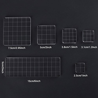 6 Pieces Acrylic Stamp Block Clear Stamping Tools Set with Grid Lines for Scrapbooking Crafts Card Making (6 Count)