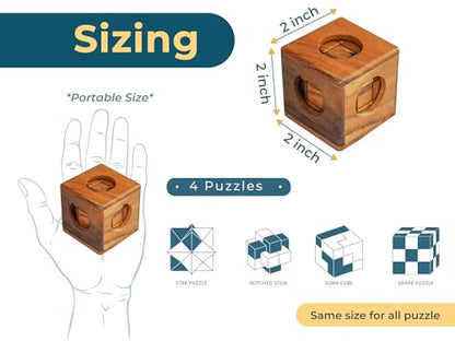 4 in 1 Wooden Brain Teaser Puzzles for Adults (4 Count)