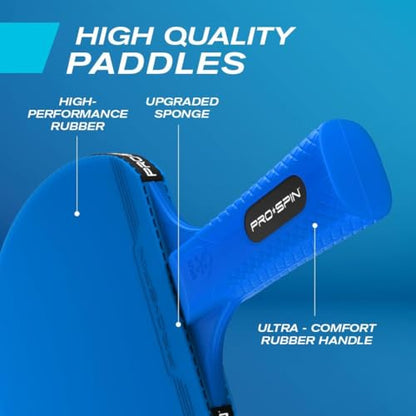 All-in-One Ping Pong Set - Retractable Ping Pong Net for Any Table (72"), Ping Pong Paddles and Balls, Storage Case (2-Player Ultra-Comfort Set, Blue/Black)